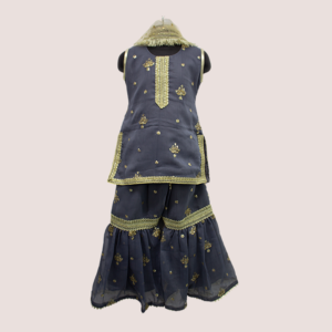 Charcoal Grey Gold Sharara Set